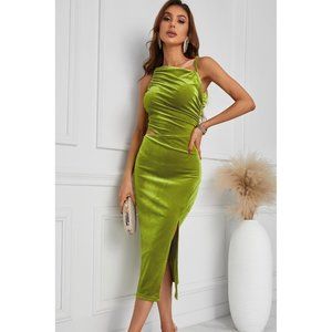 LIMITED TIME AVAILABLE! Cutout One-Shoulder Velvet Midi Dress